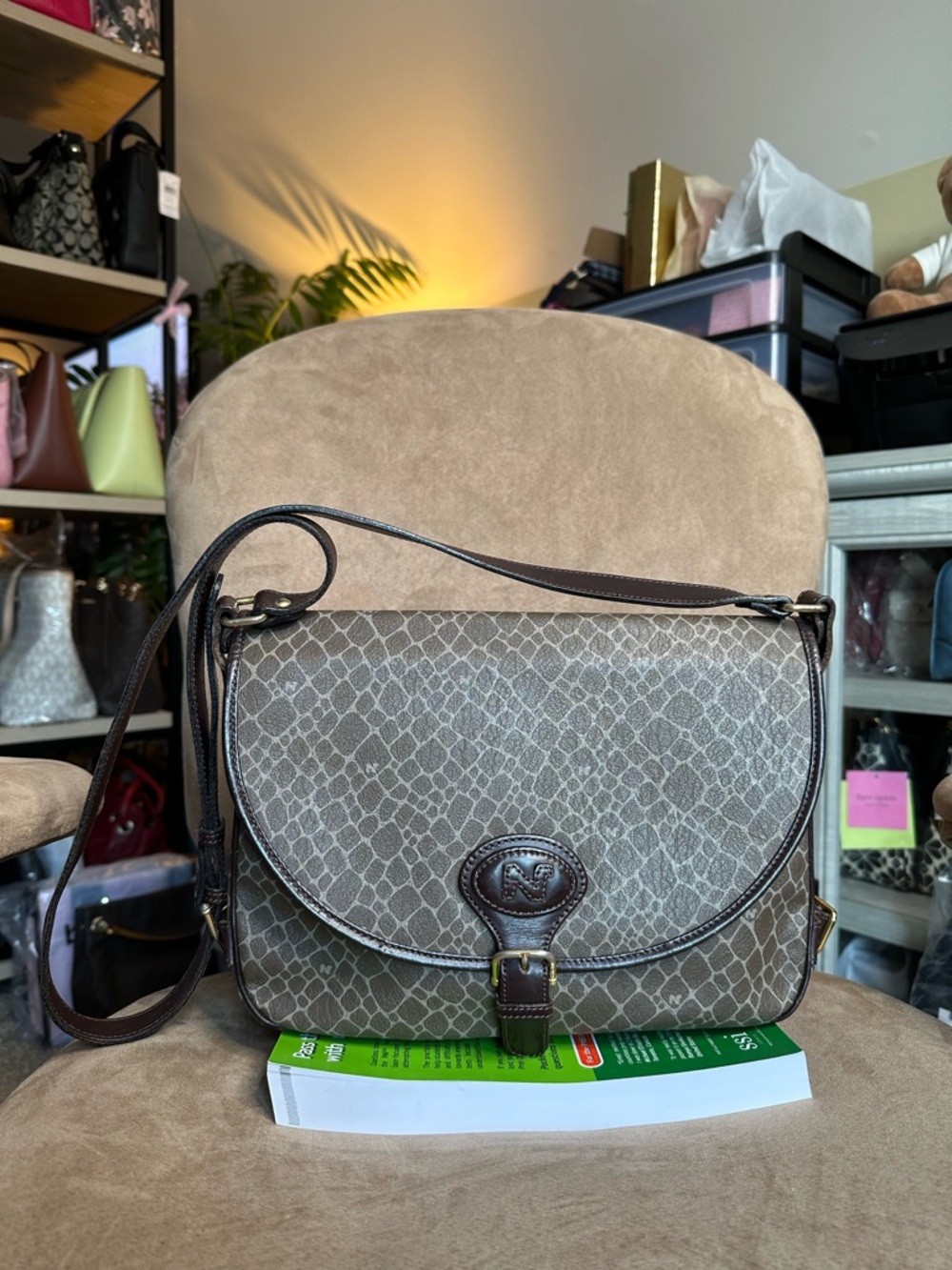 Nina Ricci Vintage Brown Signature Large Saddle Bag in Very Good Condition